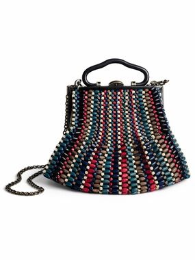 Patricia Nash Almarza Small Blue Forest Bead Wood Clutch/Shoulder Bag